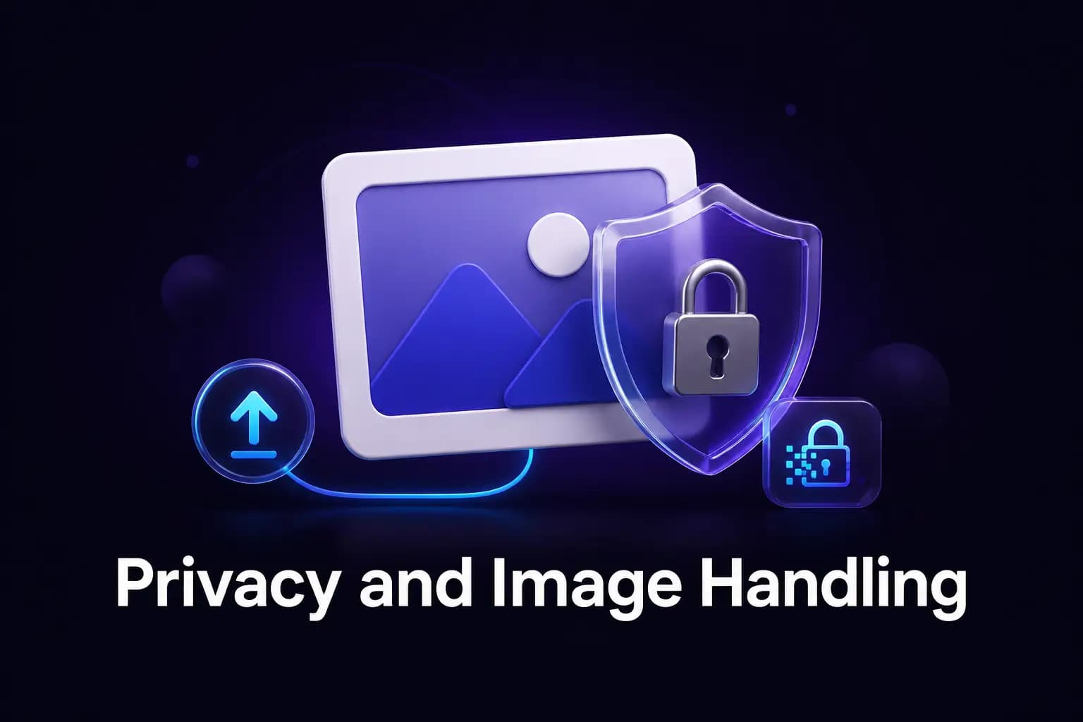 Handling of private images A photograph and an identity card held behind a shield to represent private image handling